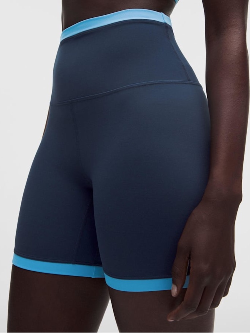 lululemon athletica Navy High-Waisted 6” Biker Shorts with Light Blue Trim